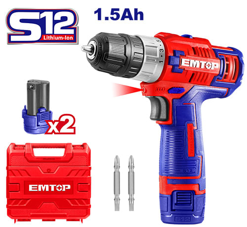 Taladro Inalambrico 12V 2BATCAJ ECDL12622 Emtop