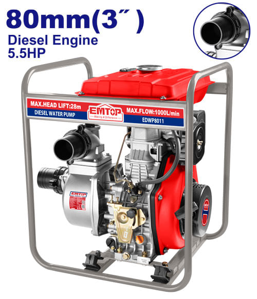 Motobomba Diesel 3 EDWP8011 Emtop 5,5HP 1000 L/m