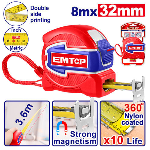 Huincha de Medir Industrial 8M x 32MM EMTP80832