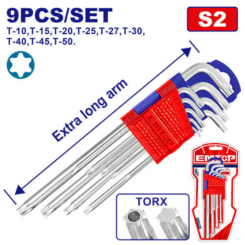 Jgo Llave Torx Ext Largas 9u EHKY3092 Emtop T10-50