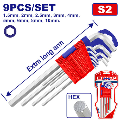 Jgo Llave Allen Ext Larga 9P EHKY1092 1,5 a 10 MM