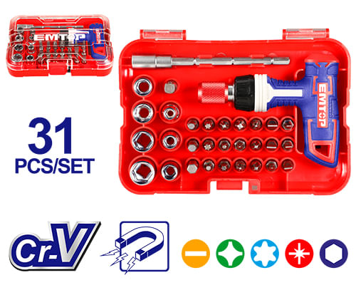 Juego Puntas y Dados 31 Piezas EBST03102 Emtop