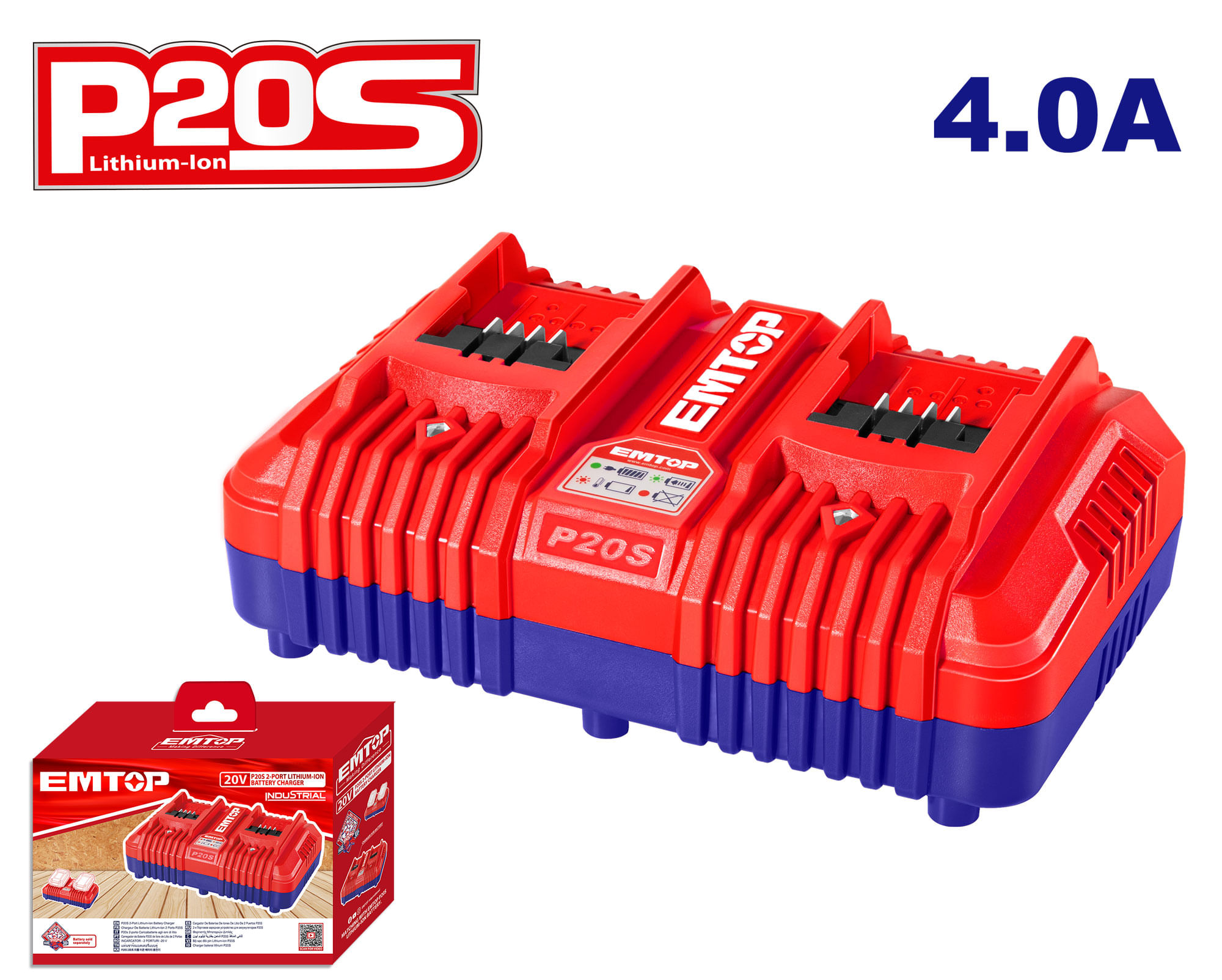 Cargador Bat Doble P20S 21V/4A EFCR20403 Emtop