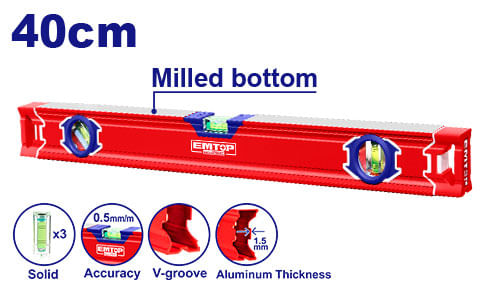 Nivel de Aluminio 3 Aguas 40 Cms ESLL24001 Emtop