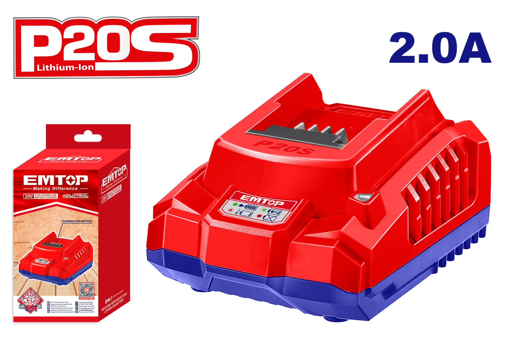 Cargador Baterias 20V 2,0A EFCR20200 Emtop