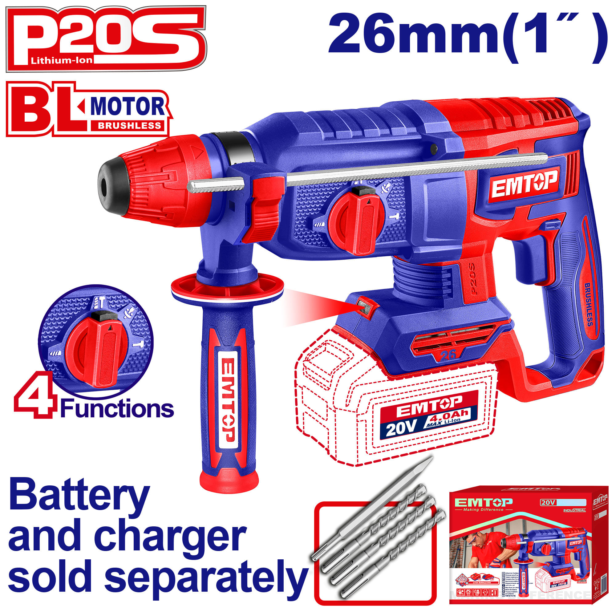 Rotomartillo Inal 26MM 20V S/b ELRH20268